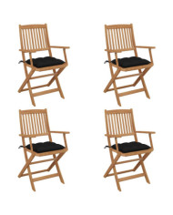 Chaises pliables de jardin lot de 4 avec coussins Bois d'acacia | Mobilier & Déco