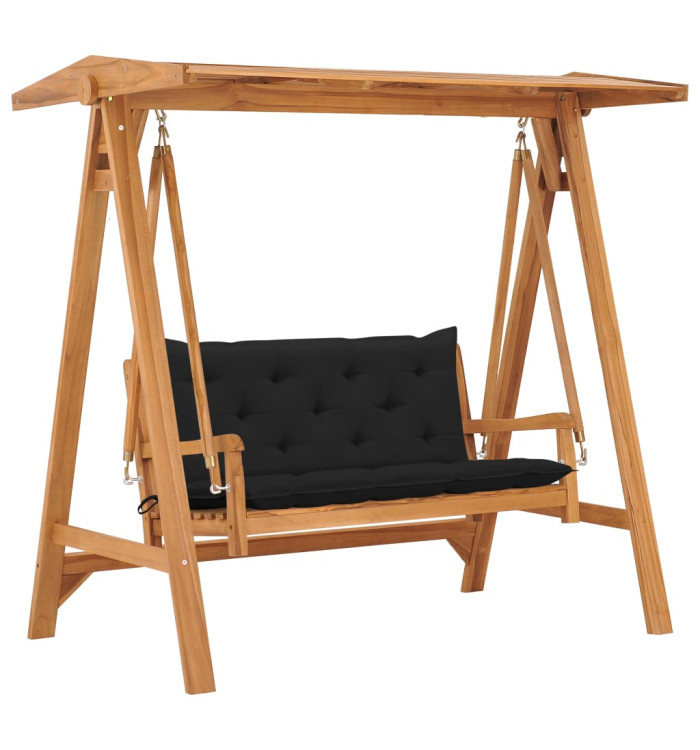 Balancelle avec coussin noir 170 cm Bois de teck solide | Mobilier & Déco