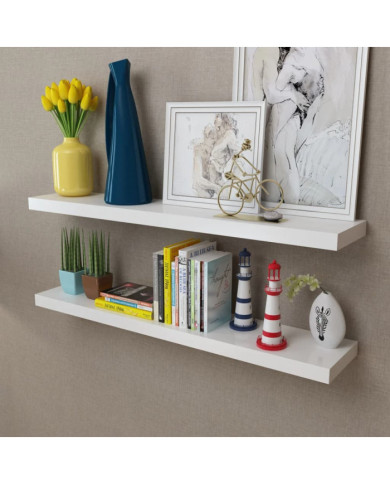 2 Étagères murales MDF Blanc Rangement de livres/DVD | Mobilier & Déco