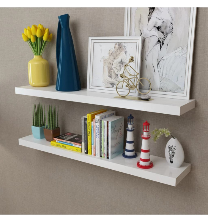 2 Étagères murales MDF Blanc Rangement de livres/DVD | Mobilier & Déco