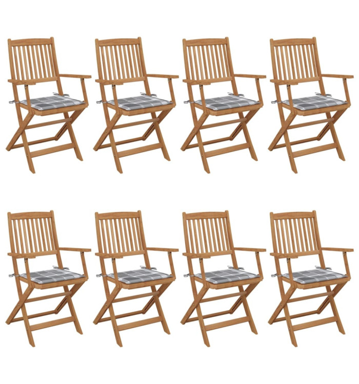 Chaises pliables de jardin lot de 8 avec coussins Bois d'acacia | Mobilier & Déco