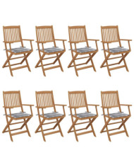 Chaises pliables de jardin lot de 8 avec coussins Bois d'acacia | Mobilier & Déco