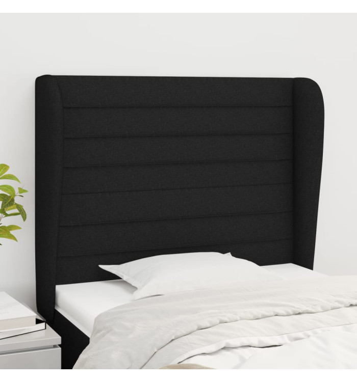 Tête de lit avec oreilles Noir 93x23x118/128 cm Tissu | Mobilier & Déco