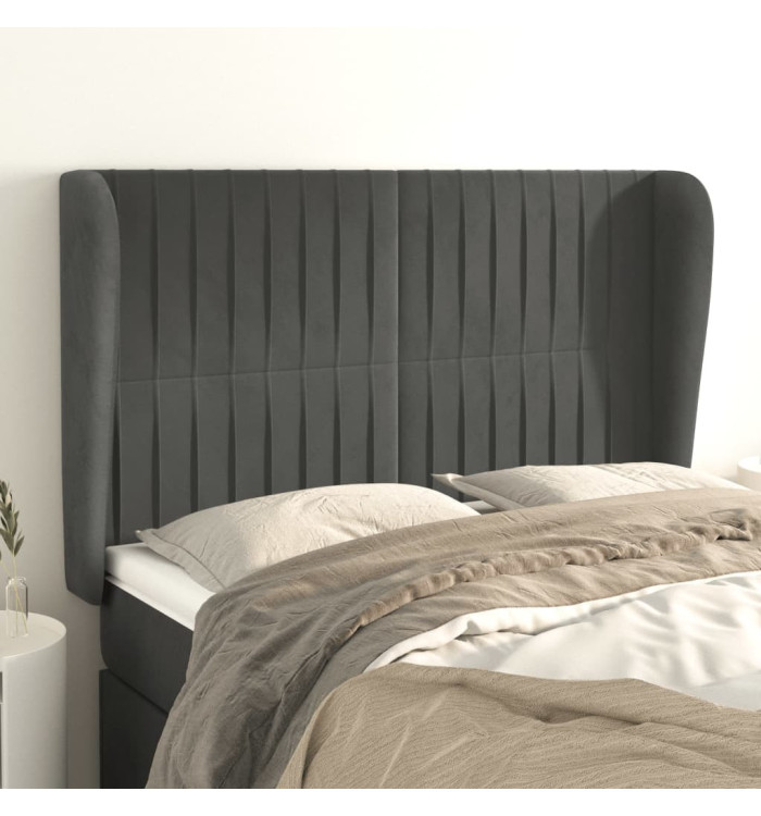 Tête de lit avec oreilles Gris foncé 147x23x118/128 cm Velours | Mobilier & Déco