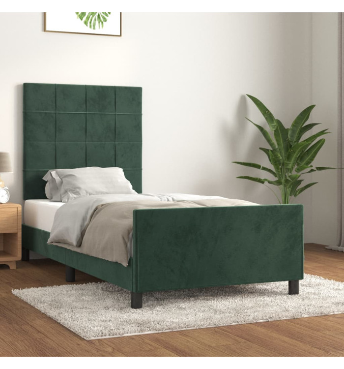 Cadre de lit sans matelas vert foncé 100x200 cm velours | Mobilier & Déco
