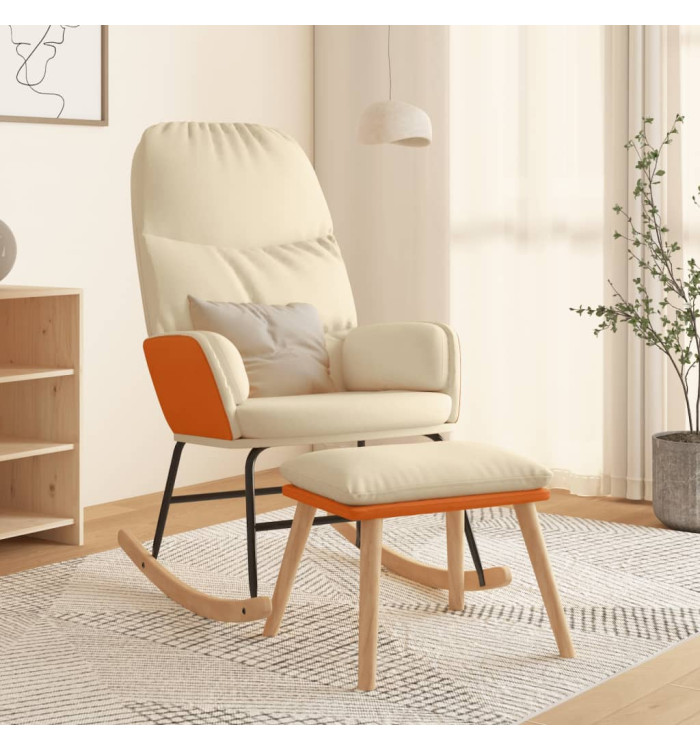 Chaise à bascule avec tabouret Blanc crème Tissu | Mobilier & Déco