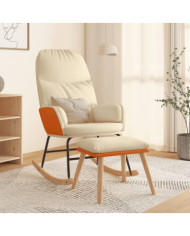 Chaise à bascule avec tabouret Blanc crème Tissu | Mobilier & Déco