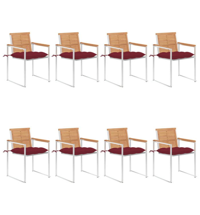 Chaises de jardin lot de 8 avec coussins Bois de teck massif | Mobilier & Déco