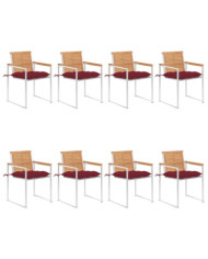 Chaises de jardin lot de 8 avec coussins Bois de teck massif | Mobilier & Déco