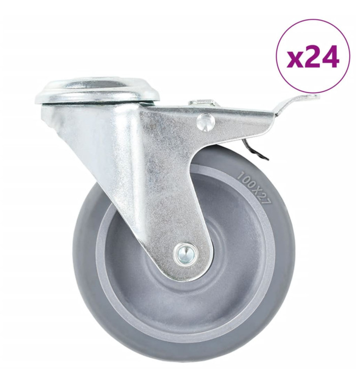 24 pcs Roulettes pivotantes à trou de boulon 100 mm | Mobilier & Déco