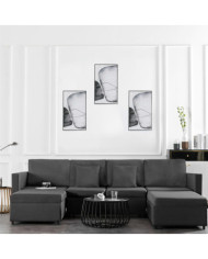 Canapé-lit extensible à 4 places tissu gris foncé | Mobilier & Déco