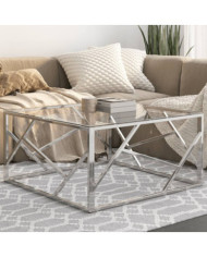 Table basse argenté acier inoxydable et verre trempé | Mobilier & Déco