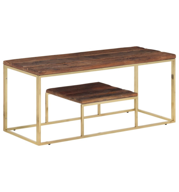 Table basse doré acier inoxydable et bois de mélèze massif | Mobilier & Déco