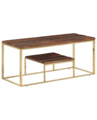 Table basse doré acier inoxydable et bois de mélèze massif | Mobilier & Déco