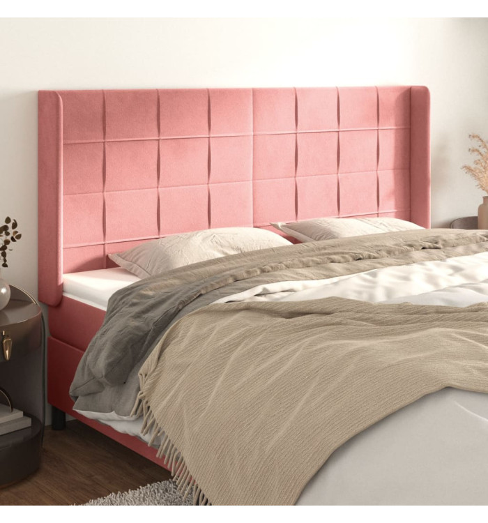 Tête de lit avec oreilles Rose 163x16x118/128 cm Velours | Mobilier & Déco