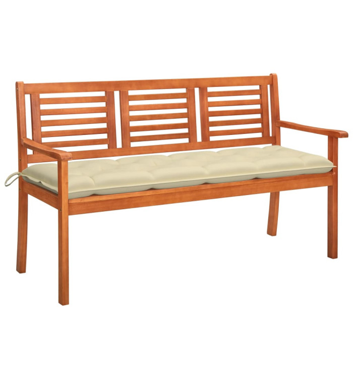 Banc de jardin 3 places avec coussin 150 cm Bois d'eucalyptus | Mobilier & Déco