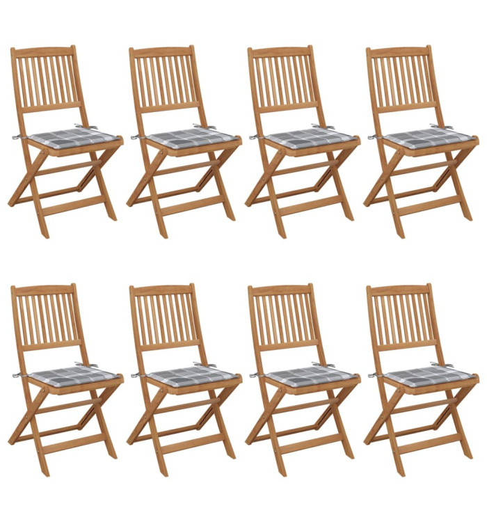 Chaises pliables de jardin lot de 8 avec coussins Bois d'acacia | Mobilier & Déco
