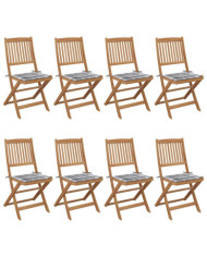 Chaises pliables de jardin lot de 8 avec coussins Bois d'acacia | Mobilier & Déco