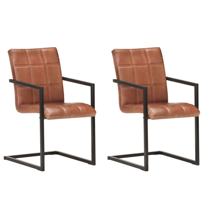 Chaises à manger cantilever lot de 2 marron cuir véritable | Mobilier & Déco