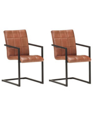 Chaises à manger cantilever lot de 2 marron cuir véritable | Mobilier & Déco