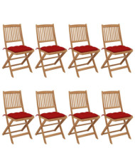 Chaises pliables de jardin lot de 8 avec coussins Bois d'acacia | Mobilier & Déco