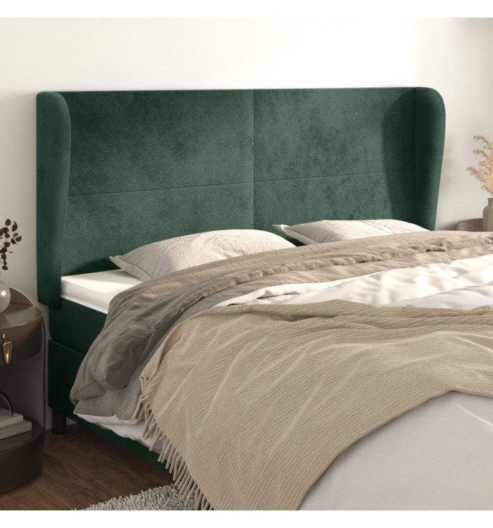 Tête de lit avec oreilles Vert foncé 183x23x118/128 cm Velours | Mobilier & Déco
