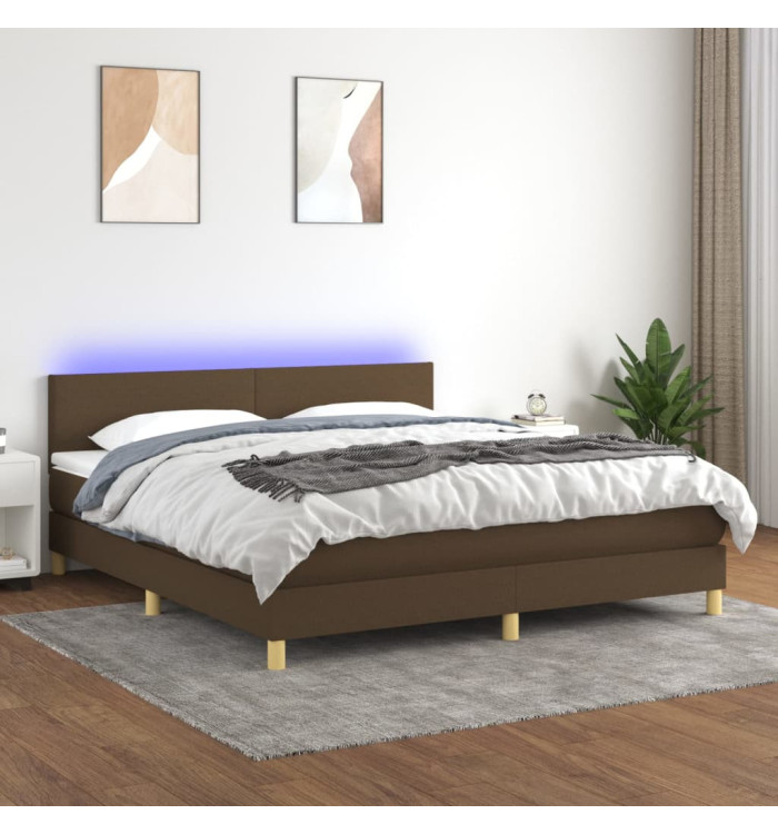 Sommier à lattes de lit matelas et LED Marron foncé 180x200 cm | Mobilier & Déco