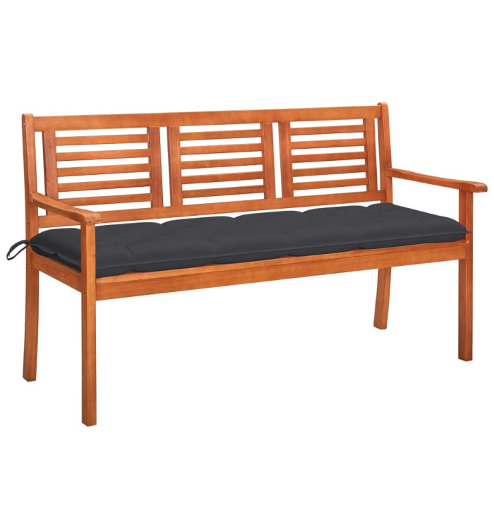 Banc de jardin 3 places avec coussin 150 cm Bois d'eucalyptus | Mobilier & Déco