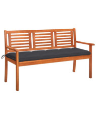 Banc de jardin 3 places avec coussin 150 cm Bois d'eucalyptus | Mobilier & Déco