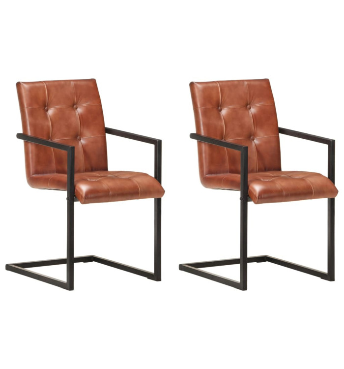 Chaises à manger cantilever lot de 2 marron cuir véritable | Mobilier & Déco