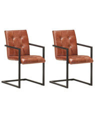 Chaises à manger cantilever lot de 2 marron cuir véritable | Mobilier & Déco