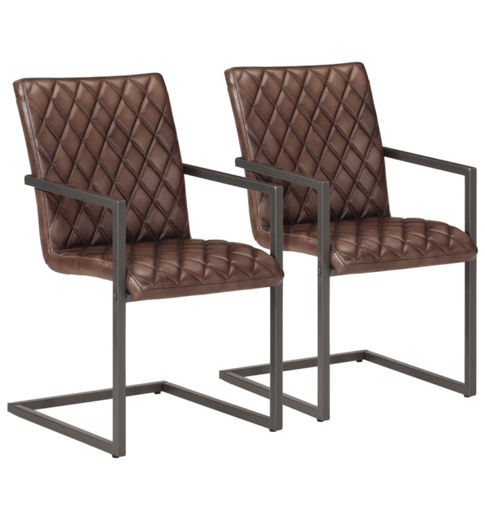 Chaises à manger cantilever lot de 2 marron cuir véritable | Mobilier & Déco