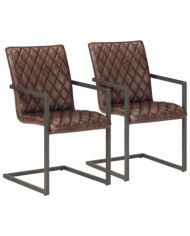 Chaises à manger cantilever lot de 2 marron cuir véritable | Mobilier & Déco