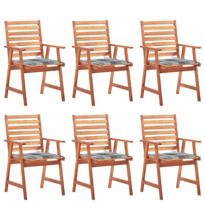 Chaises à manger d'extérieur lot de 6 et coussins Acacia massif | Mobilier & Déco