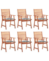 Chaises à manger d'extérieur lot de 6 et coussins Acacia massif | Mobilier & Déco
