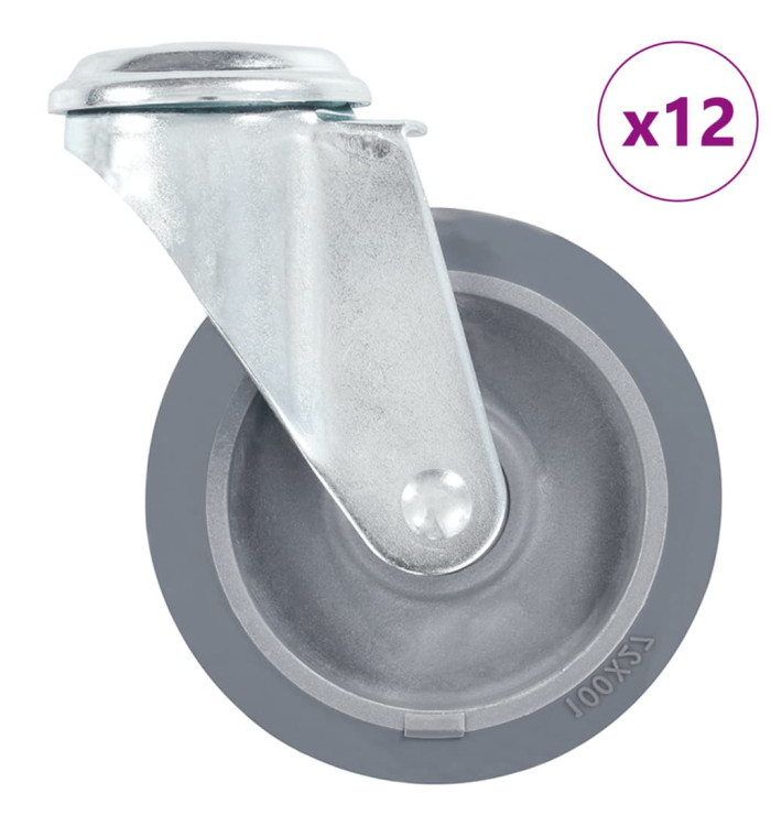12 pcs Roulettes pivotantes à trou de boulon 100 mm | Mobilier & Déco