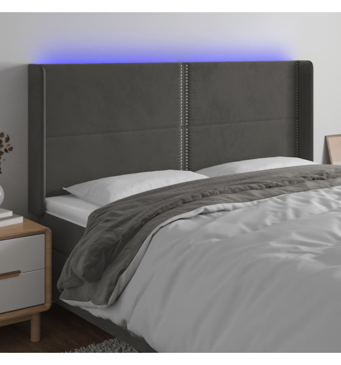 Tête de lit à LED Gris foncé 183x16x118/128 cm Velours | Mobilier & Déco