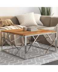 Table basse argenté acier inoxydable et bois massif d'acacia | Mobilier & Déco