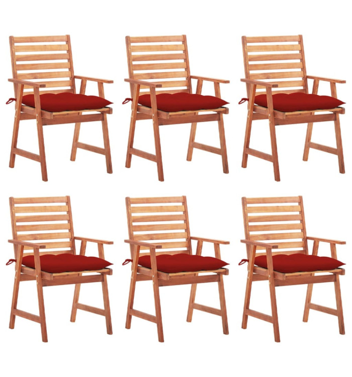 Chaises à manger d'extérieur lot de 6 et coussins Acacia massif | Mobilier & Déco