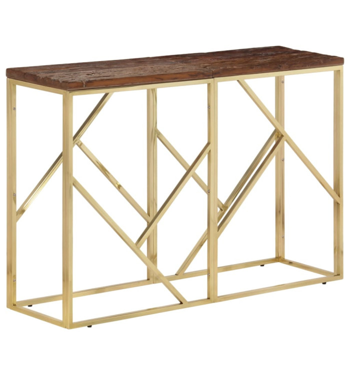 Table console doré acier inoxydable et bois de mélèze massif | Mobilier & Déco