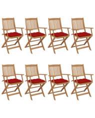 Chaises pliables de jardin lot de 8 avec coussins Bois d'acacia | Mobilier & Déco