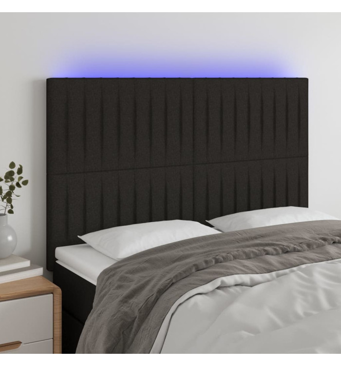 Tête de lit à LED Noir 144x5x118/128 cm Tissu | Mobilier & Déco
