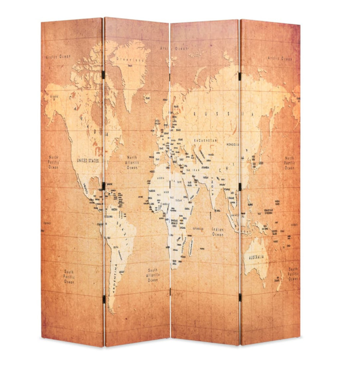 Cloison de séparation pliable 160 x 170 cm Carte du monde Jaune | Mobilier & Déco
