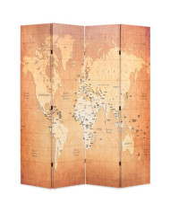 Cloison de séparation pliable 160 x 170 cm Carte du monde Jaune | Mobilier & Déco