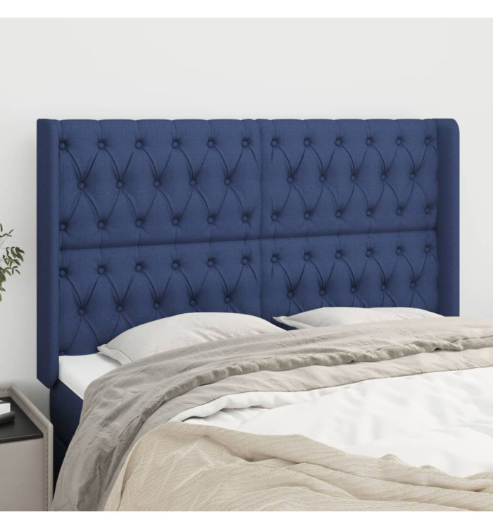 Tête de lit avec oreilles Bleu 147x16x118/128 cm Tissu | Mobilier & Déco