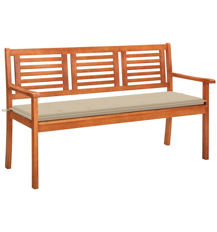 Banc de jardin 3 places avec coussin 150 cm Bois d'eucalyptus | Mobilier & Déco