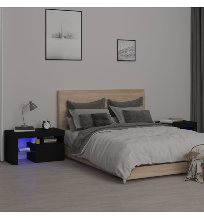 Tables de chevet 2 pcs et lumières LED Noir 70x36,5x40 cm | Mobilier & Déco