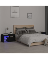 Tables de chevet 2 pcs et lumières LED Noir 70x36,5x40 cm | Mobilier & Déco