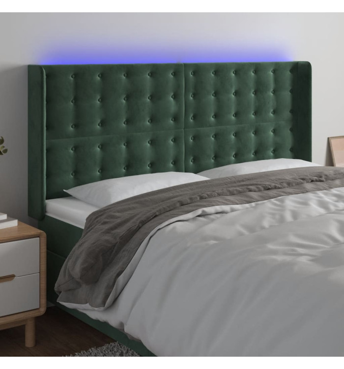 Tête de lit à LED Vert foncé 163x16x118/128 cm Velours | Mobilier & Déco
