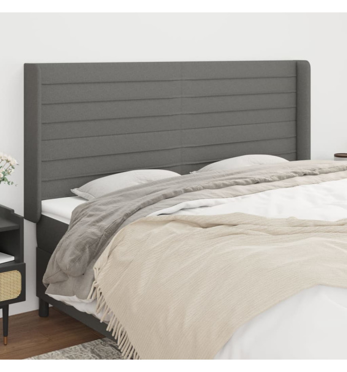 Tête de lit avec oreilles Gris foncé 183x16x118/128 cm Tissu | Mobilier & Déco